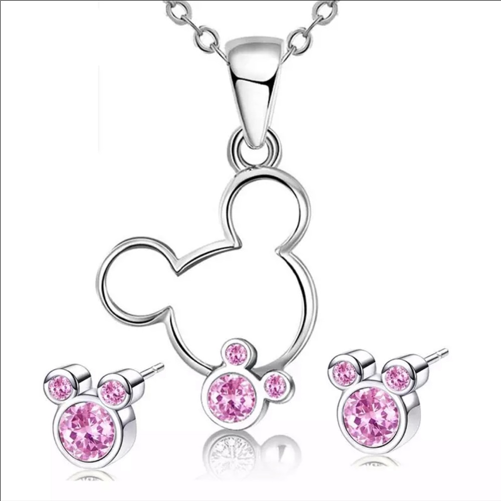 NEW Pink Minnie Mouse Necklace & Earring Set - Picture 1 of 3